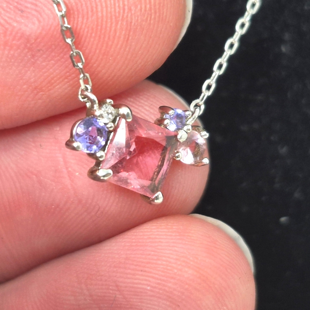Five Stone Pendant Marked 925 With Silver Chain